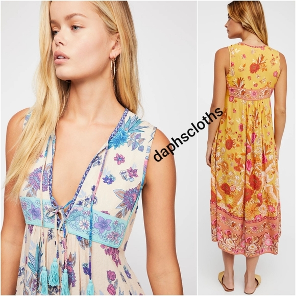 Very Rare Spell Free People Siren Song Boho Midi Pink Dress Flamingo S Unicorn - Picture 8 of 16